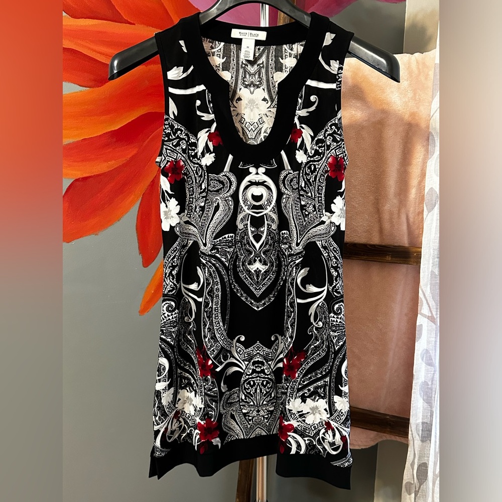 WHBM Black/White/Red Tunic Top, size M